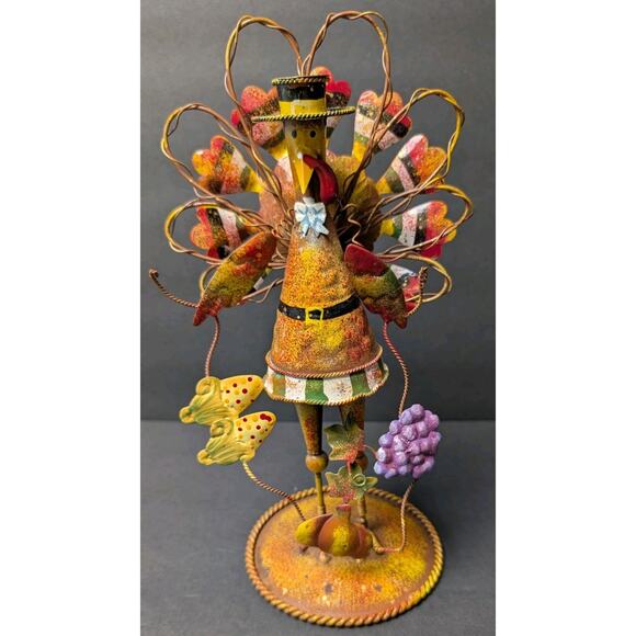 Thanksgiving Colorful Standing Metal Turkey 10" Holiday Table Decor Country Fun - Picture 1 of 7